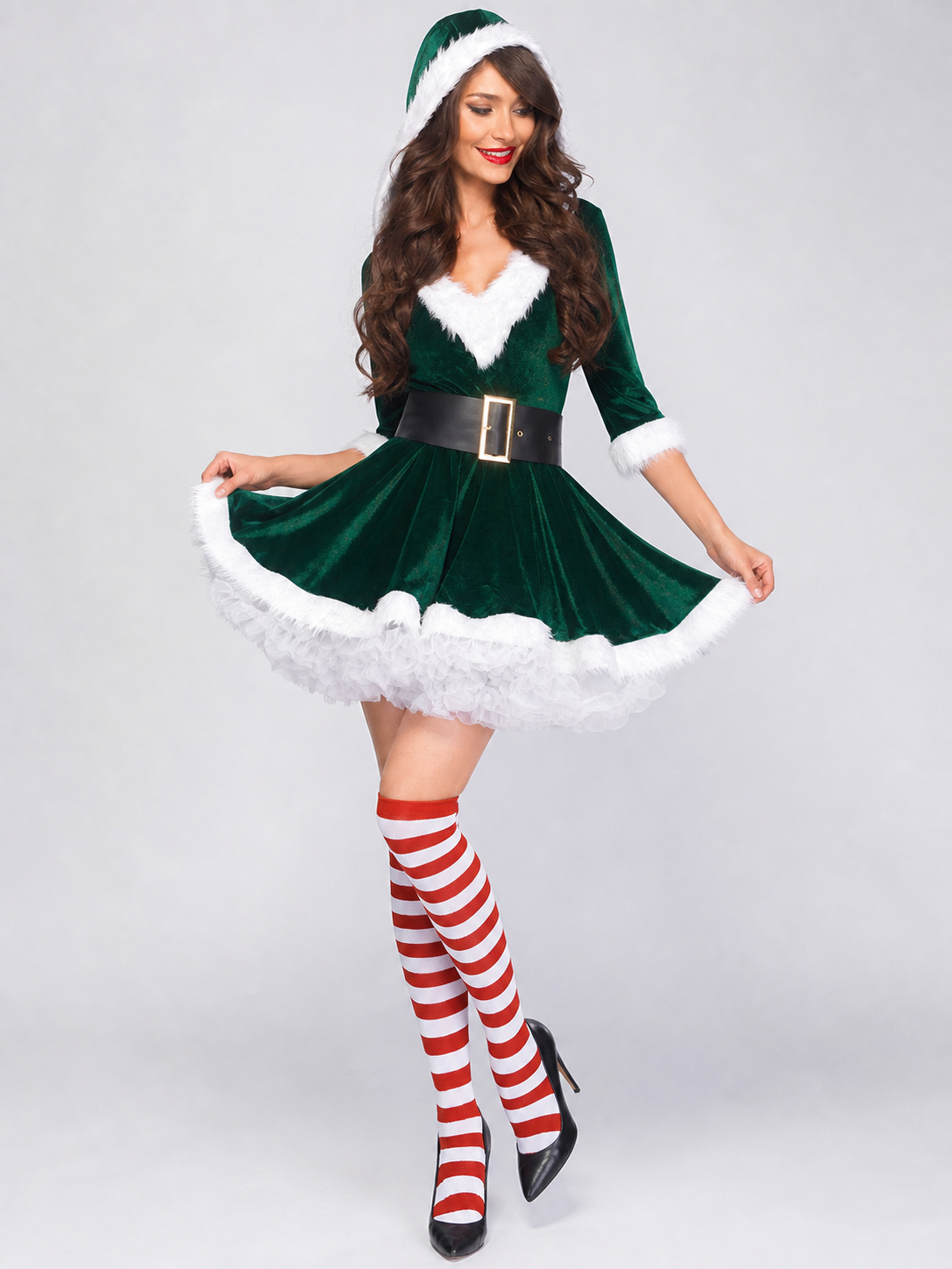 New Year's costume with a green dress and hat