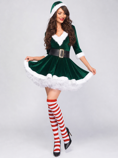 New Year's costume with a green dress and hat