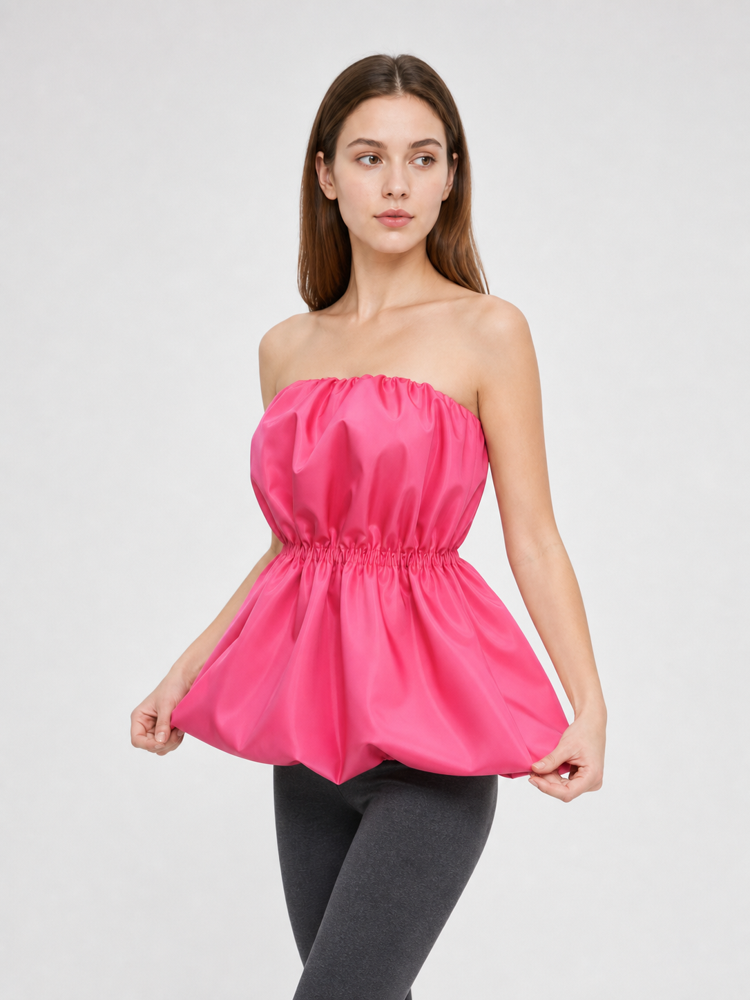 Strapless peplum bustier top, bright pink