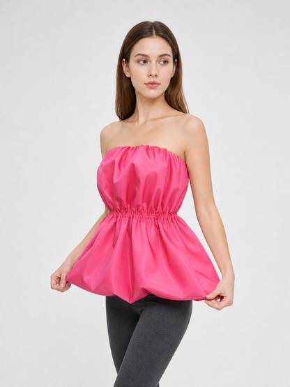 Strapless peplum bustier top, bright pink