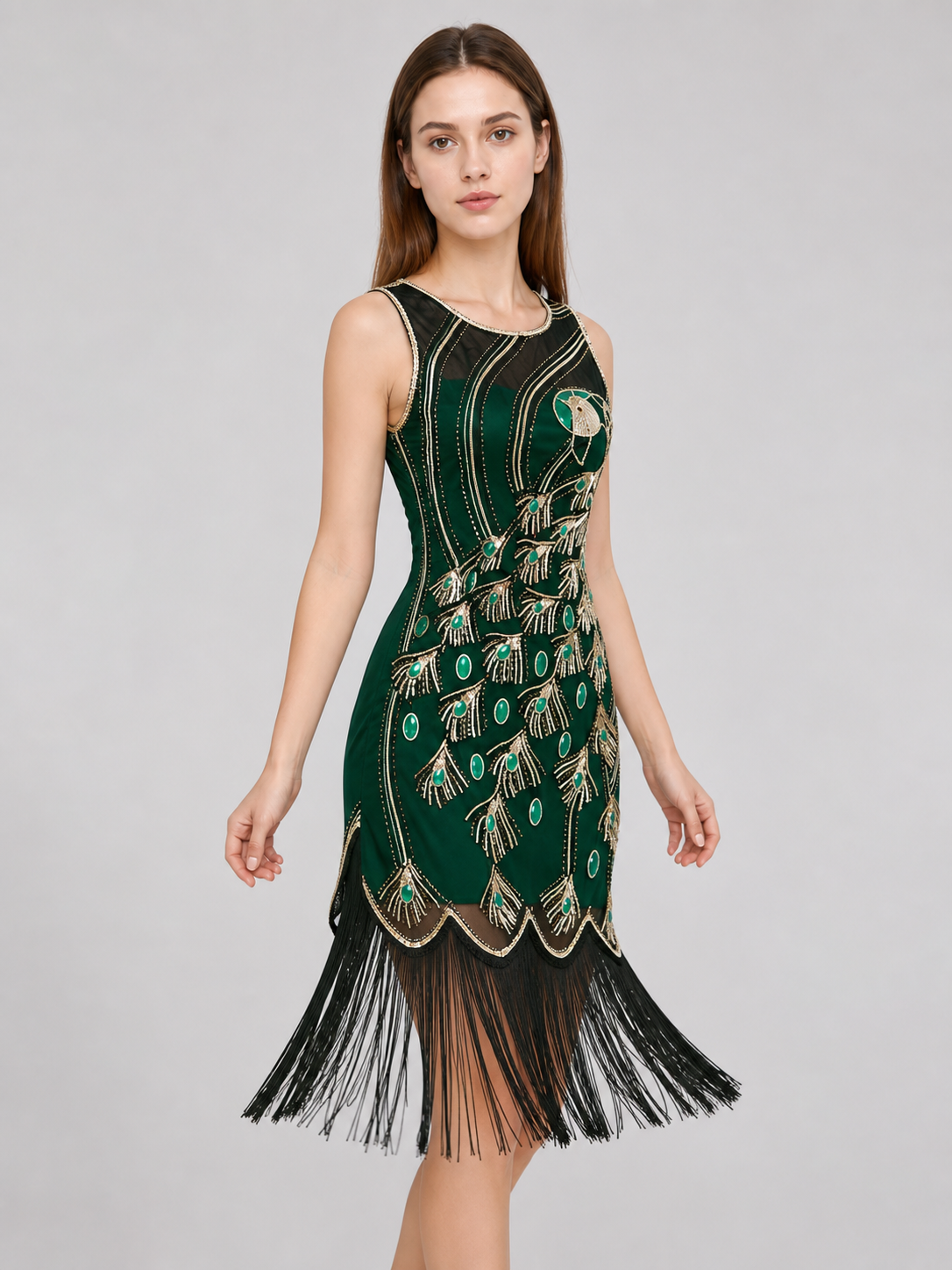 Gatsby-Style Peacock and Fringe Dress