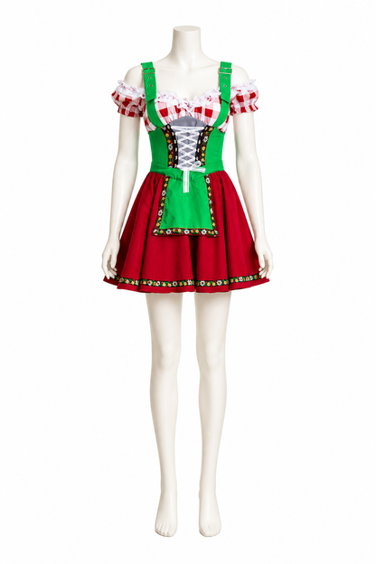 Folk Costume with Red-and-White Plaid for Oktoberfest Costumes detail 2