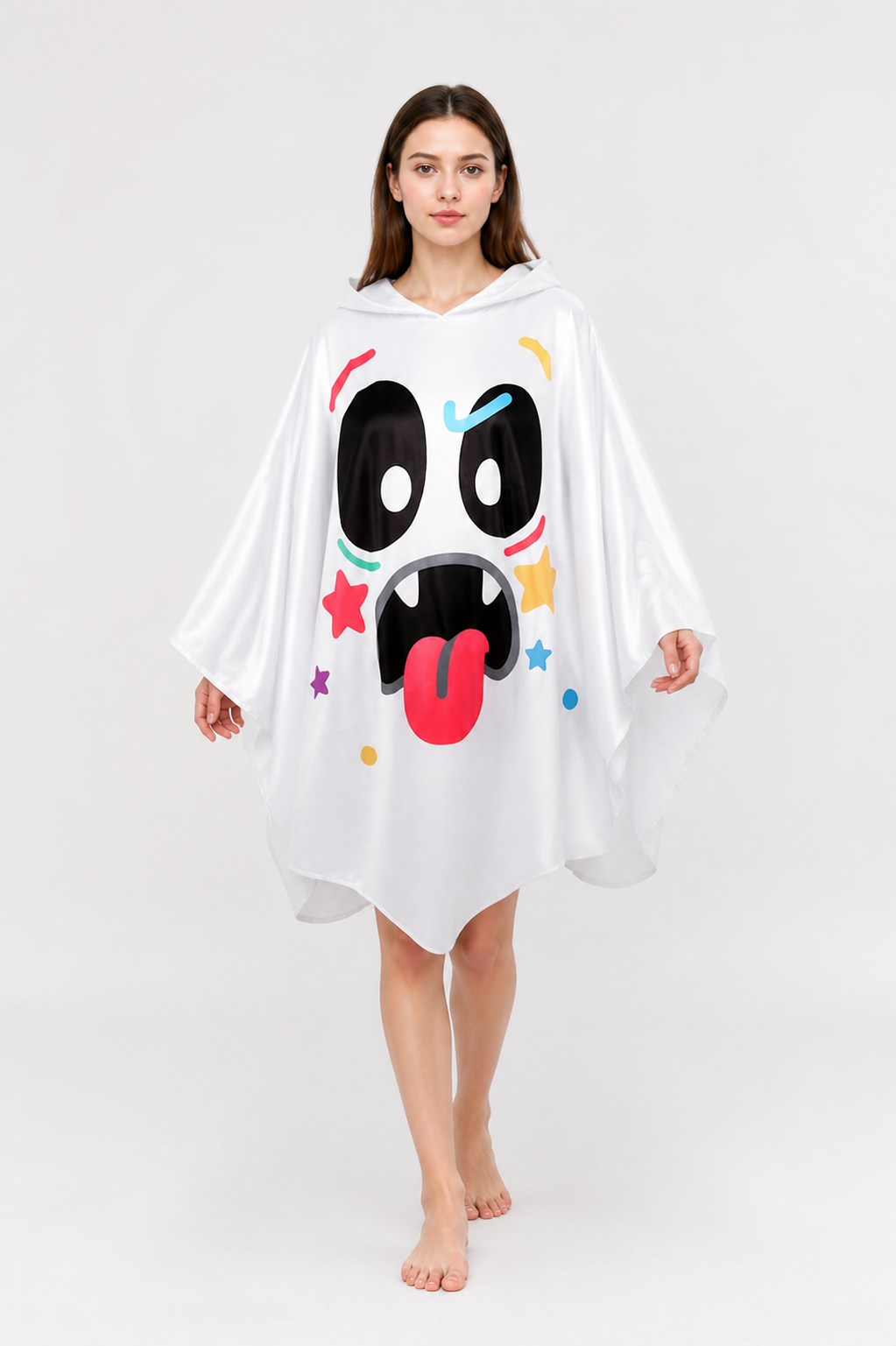 Hooded Cape with Ghost Print Costume Capes detail 3