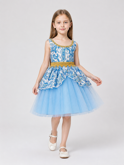 Children’s princess dress with a full skirt and lace