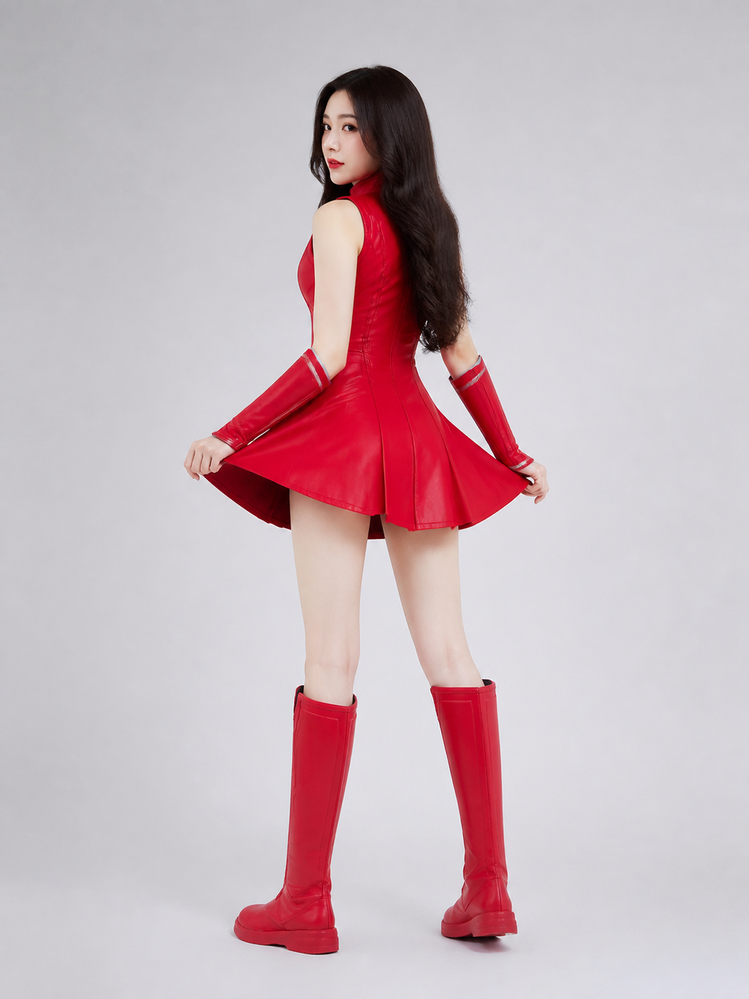Red Tall Cosplay Boots with Flat Soles
