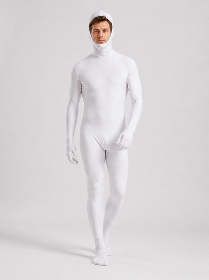 White Form-Fitting Jumpsuit with Hood and Open Face product detail 2