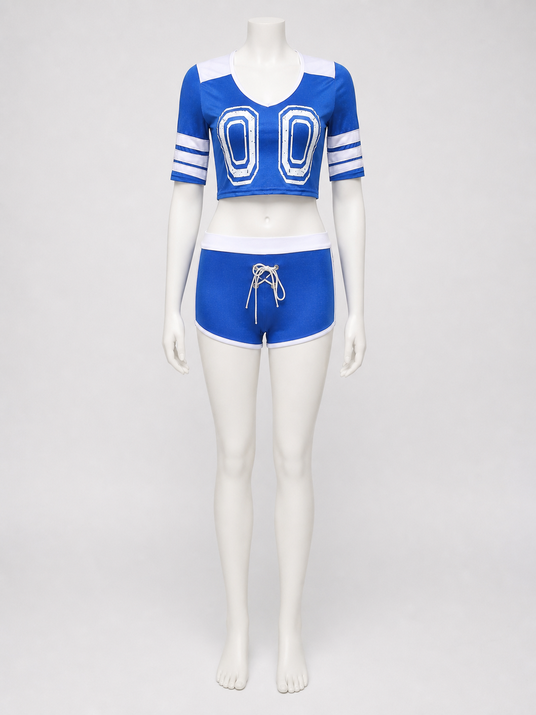 Sports Set with Shorts, White and Blue, V-Neck product detail