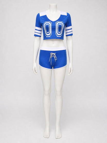 Sports Set with Shorts, White and Blue, V-Neck product detail