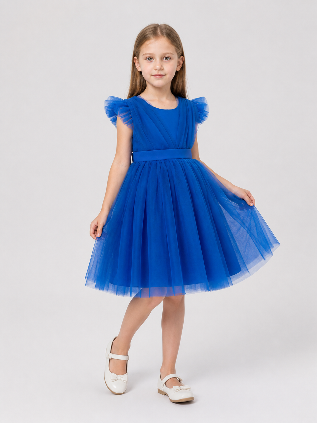 Full Blue Princess Dress with a Mesh Skirt and Ruffles Costume Dresses detail 2