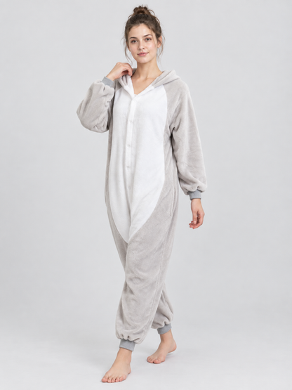 Flannel Pajama Jumpsuit with Cartoon Design
