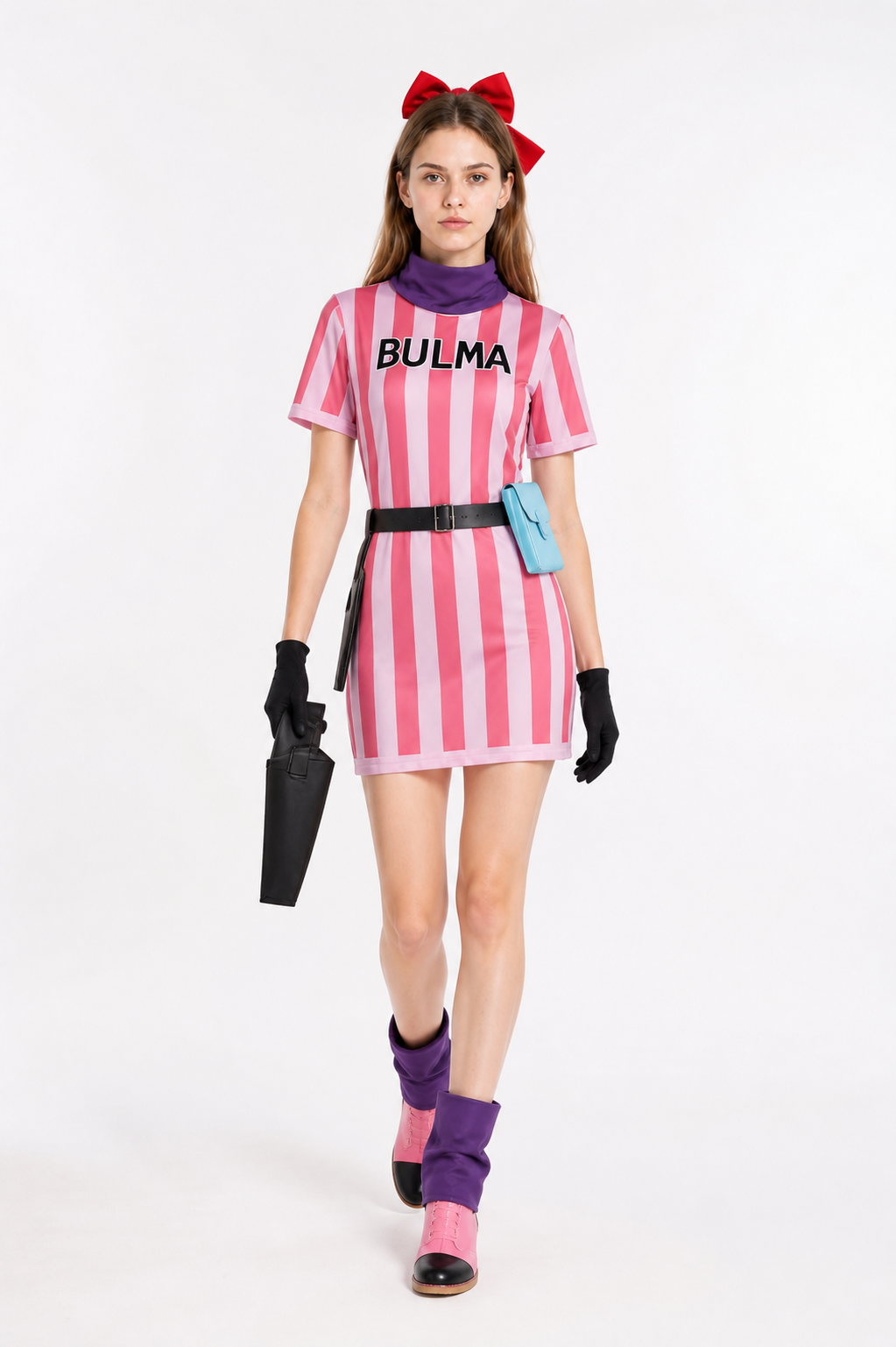 Bulma Cosplay Costume with Striped Dress Costume Dresses detail