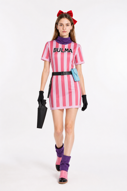 Bulma Cosplay Costume with Striped Dress Costume Dresses detail