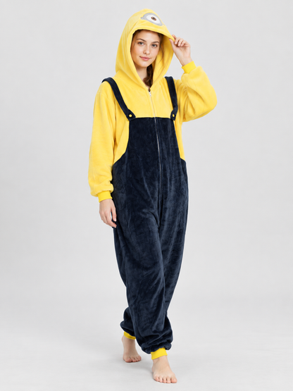 Flannel Hooded Pajama Jumpsuit with Appliqué