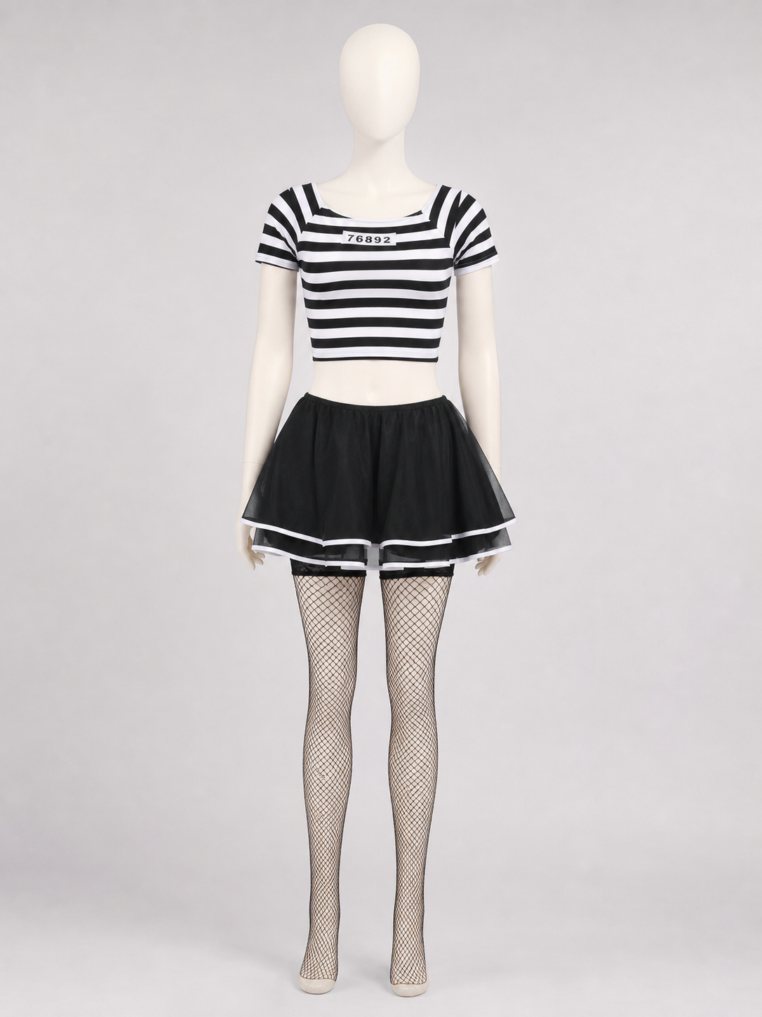 Black-and-White Striped Stage Costume with Skirt