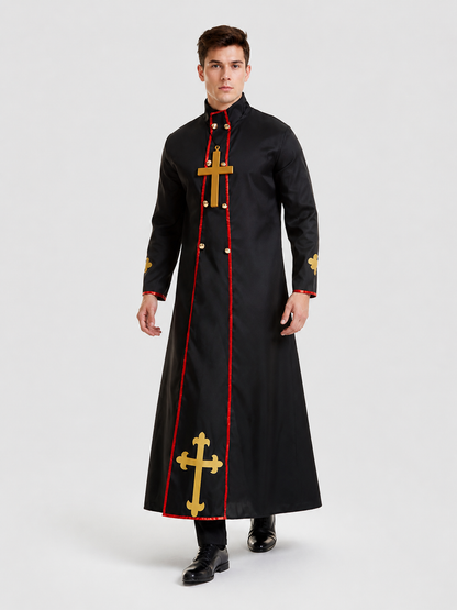 Black Priest's Ritual Robe with Gold Crosses product detail 2