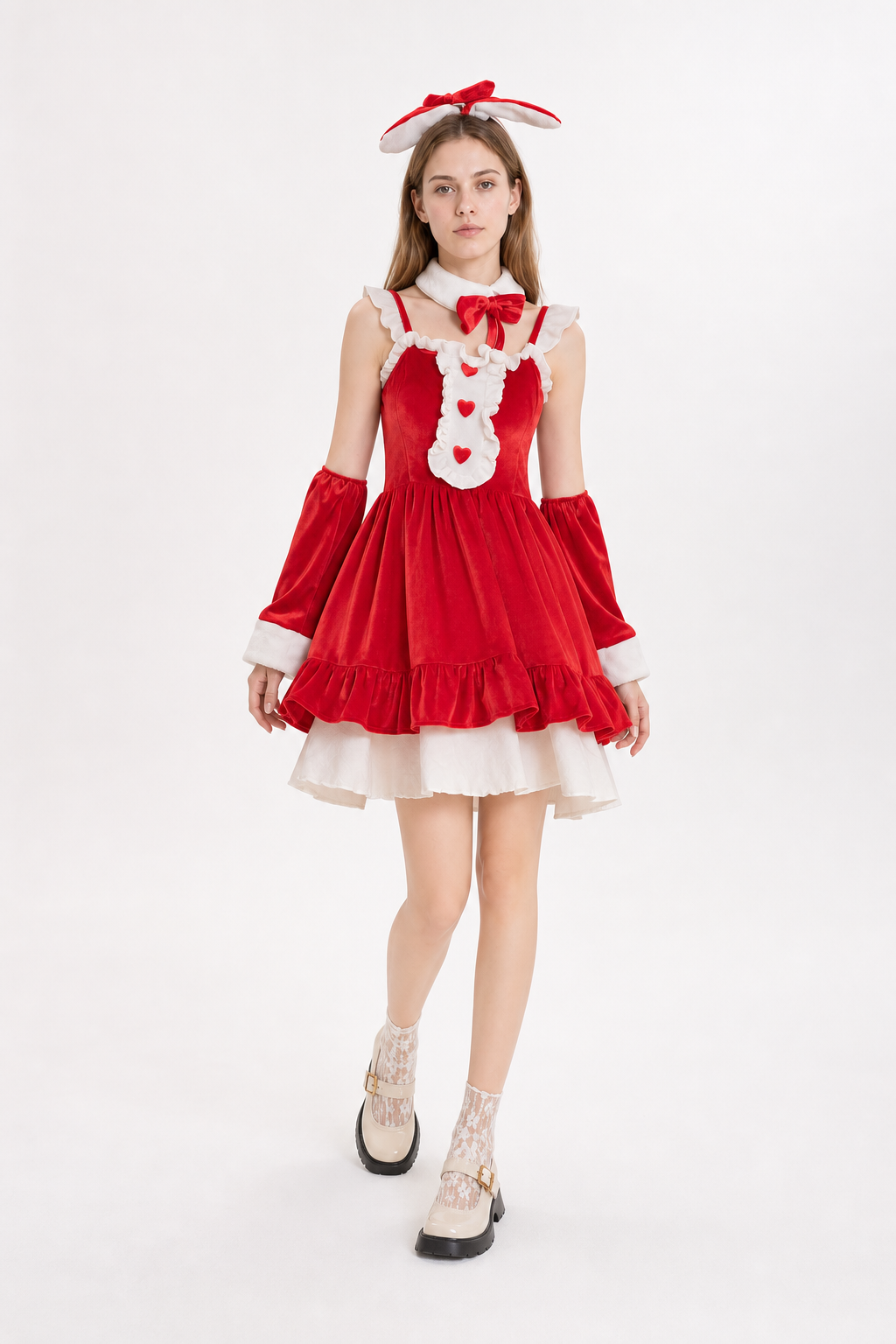 Red Christmas Dress with Bow and Ruffles Costume Dresses detail