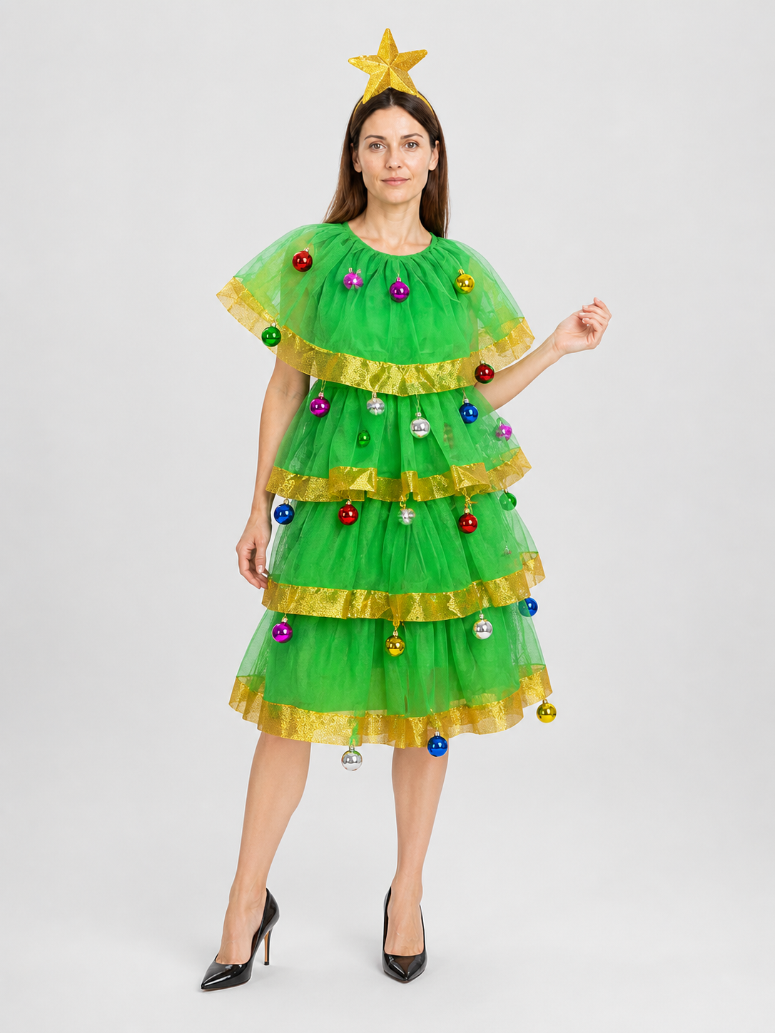 Christmas Tree Costume Dress with Headband and Gold Star Costume Dresses detail 2