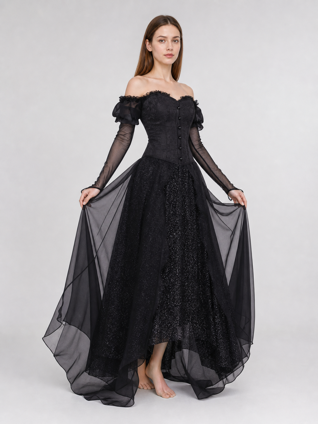Gothic Black Cosplay Dress with Belt