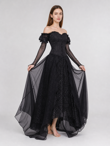 Gothic Black Cosplay Dress with Belt
