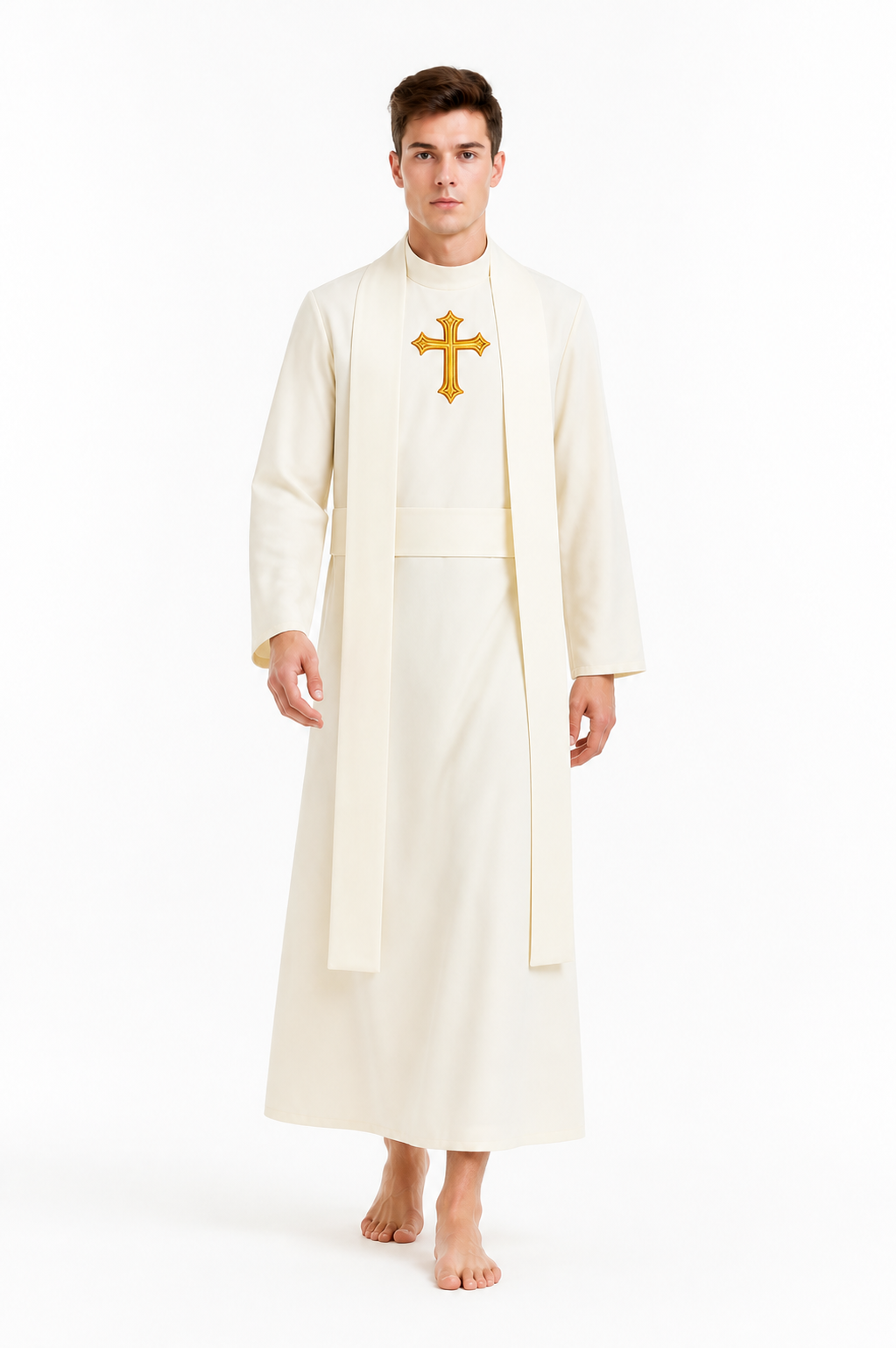 White Cassock with Gold-Tone Cross, 3-Piece Set product detail
