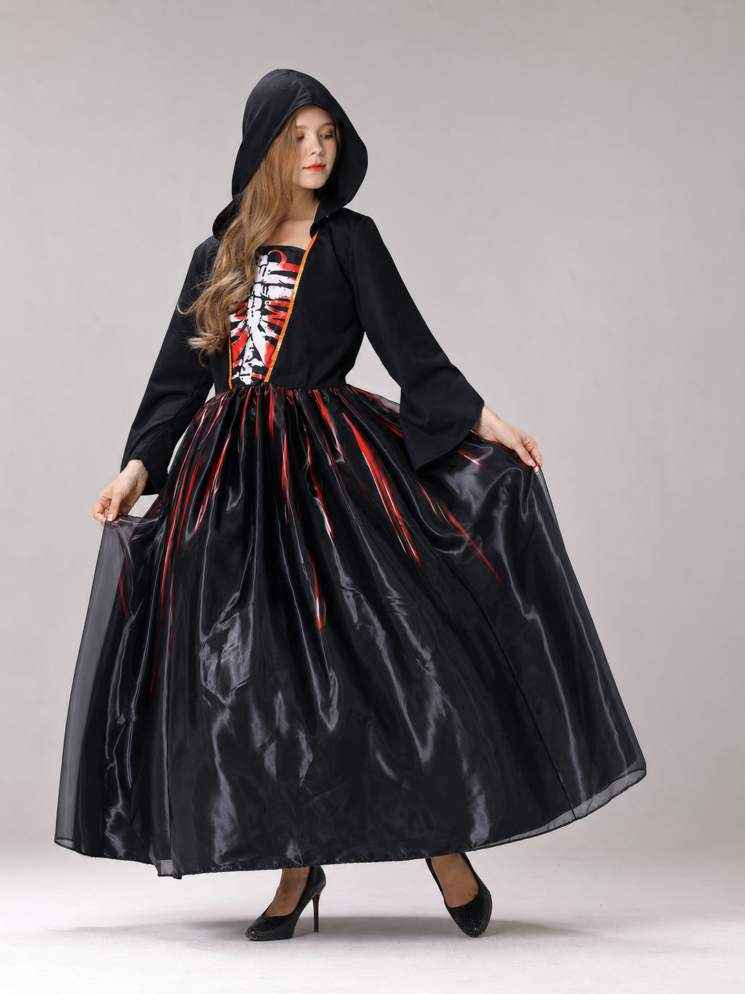 Gothic Hooded Skeleton Costume Dress