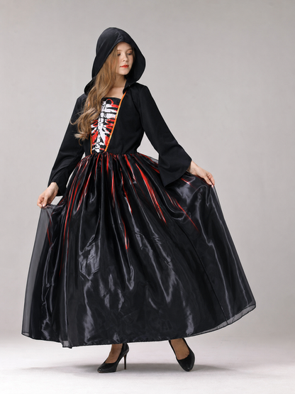 Gothic Hooded Skeleton Costume Dress