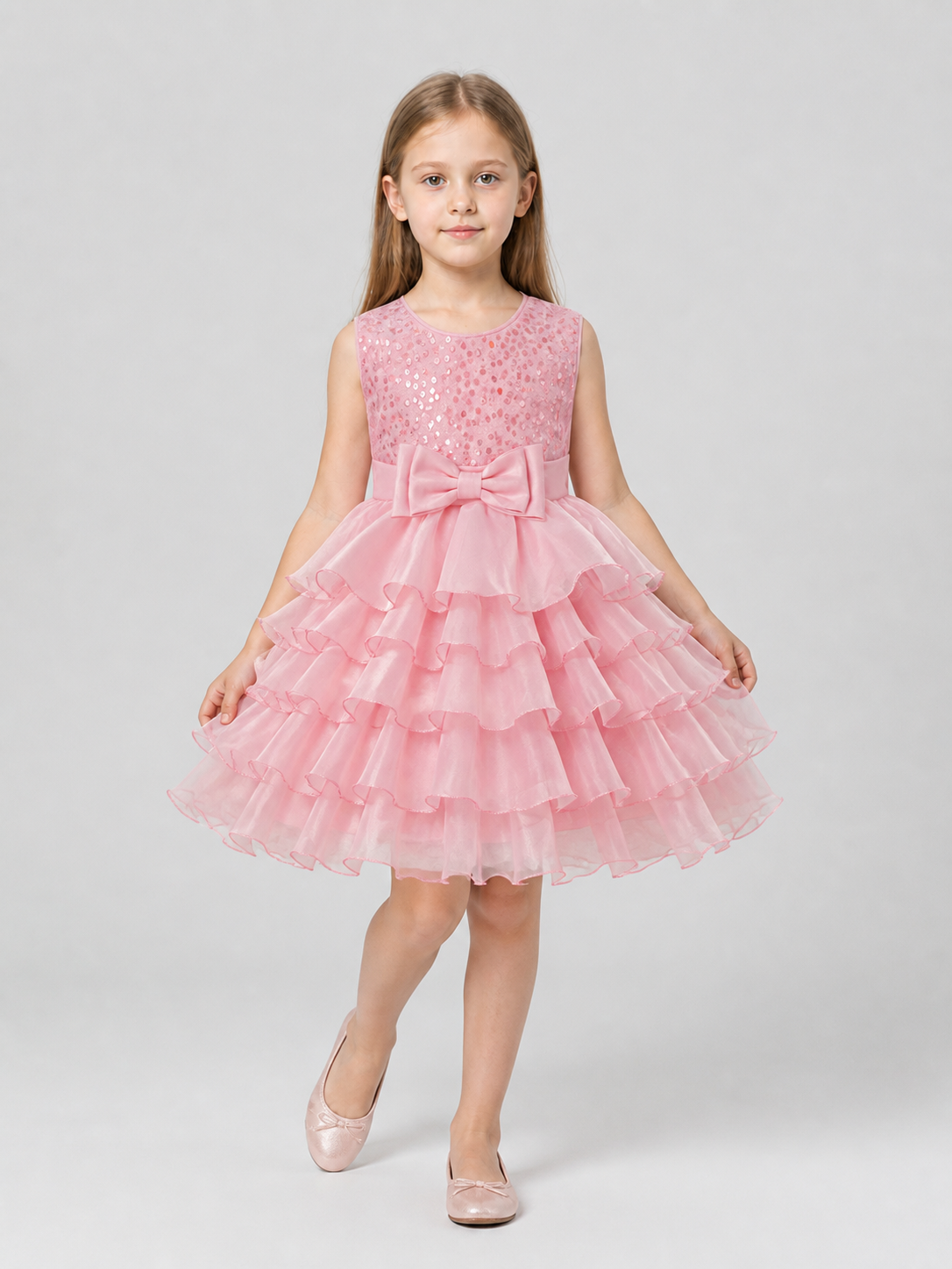 Full Sequin Dress with Bow and Layered Mesh Costume Dresses detail 2