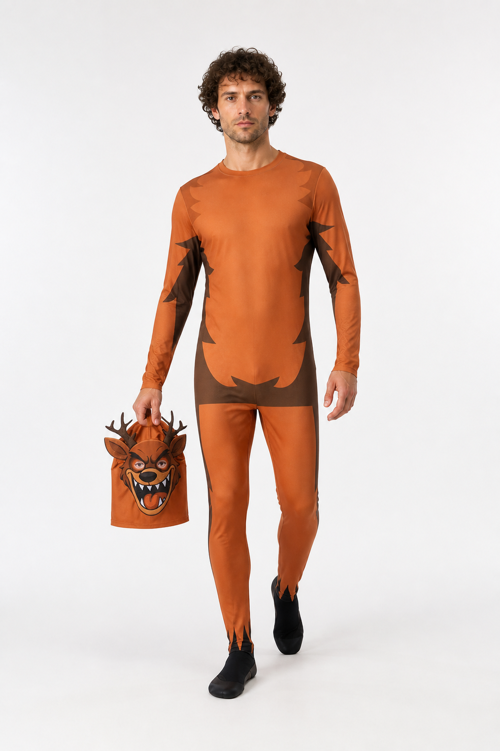 Brown Deer Jumpsuit with Mask and Antlers Costume Masks detail 2