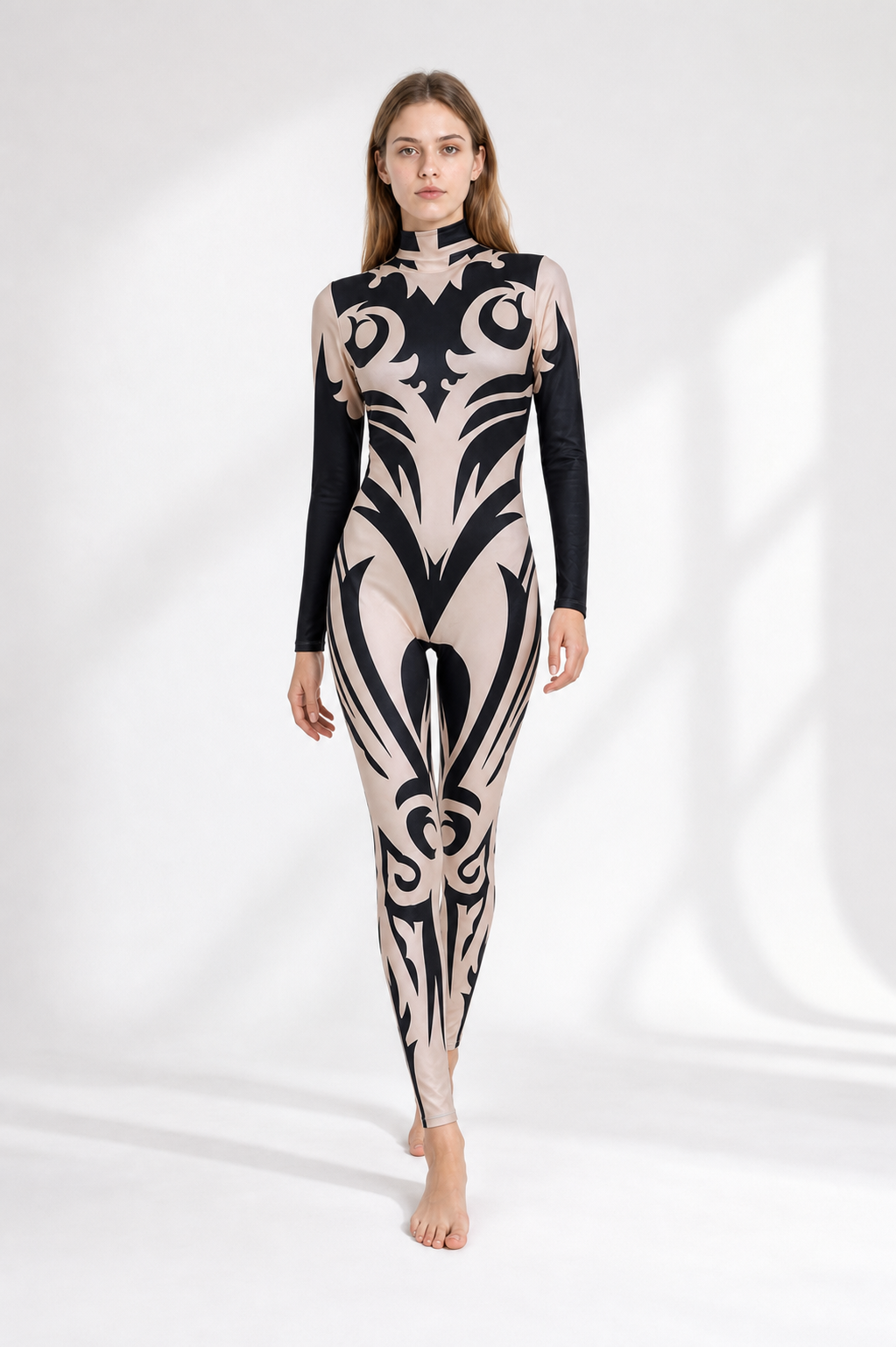 Black and Beige Print Jumpsuit for Queen Cosplay Costumes detail 2