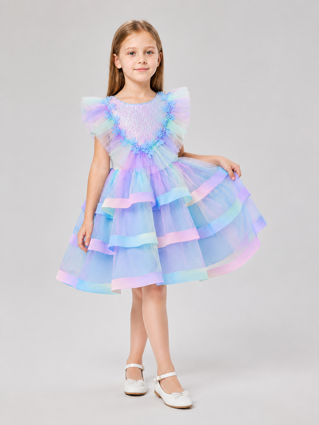 Children's Tulle Tutu Dress with Rainbow Trim Costume Dresses detail 2