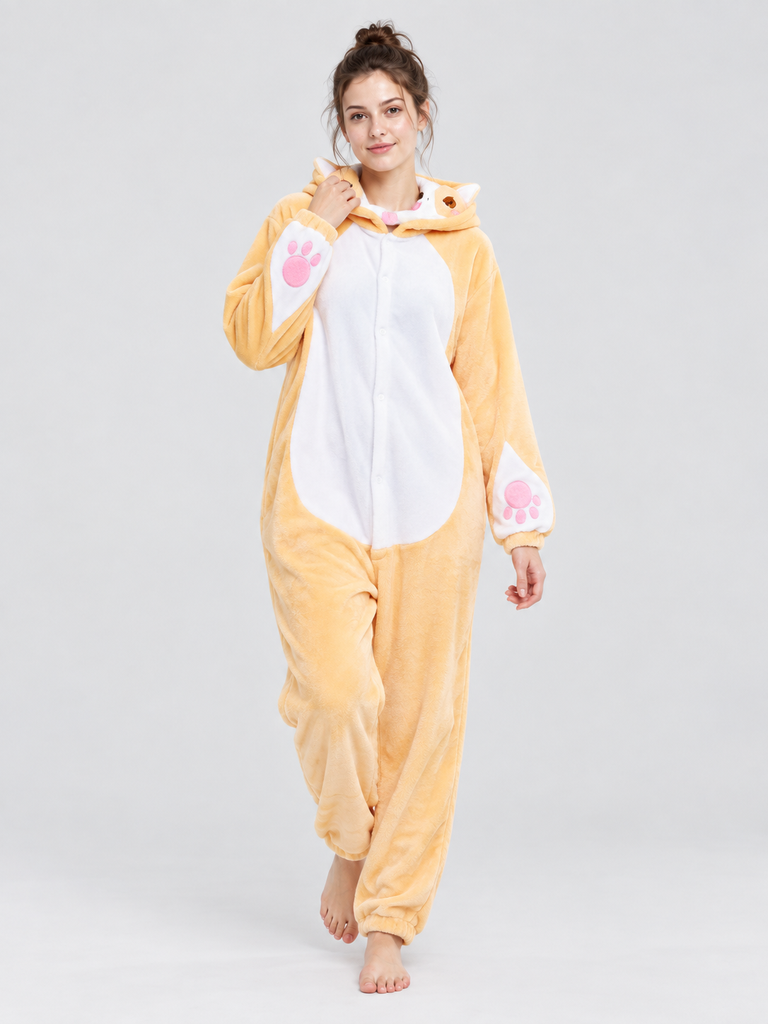 Light Yellow Hooded Pajama Jumpsuit with Ears