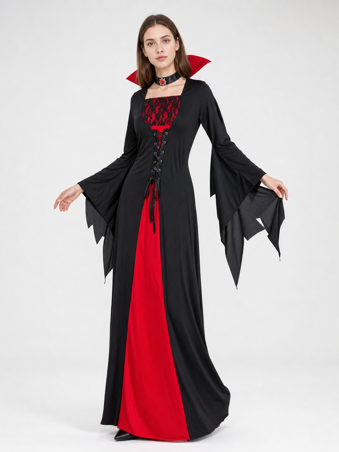 Vampire Costume: Long Black and Red Dress