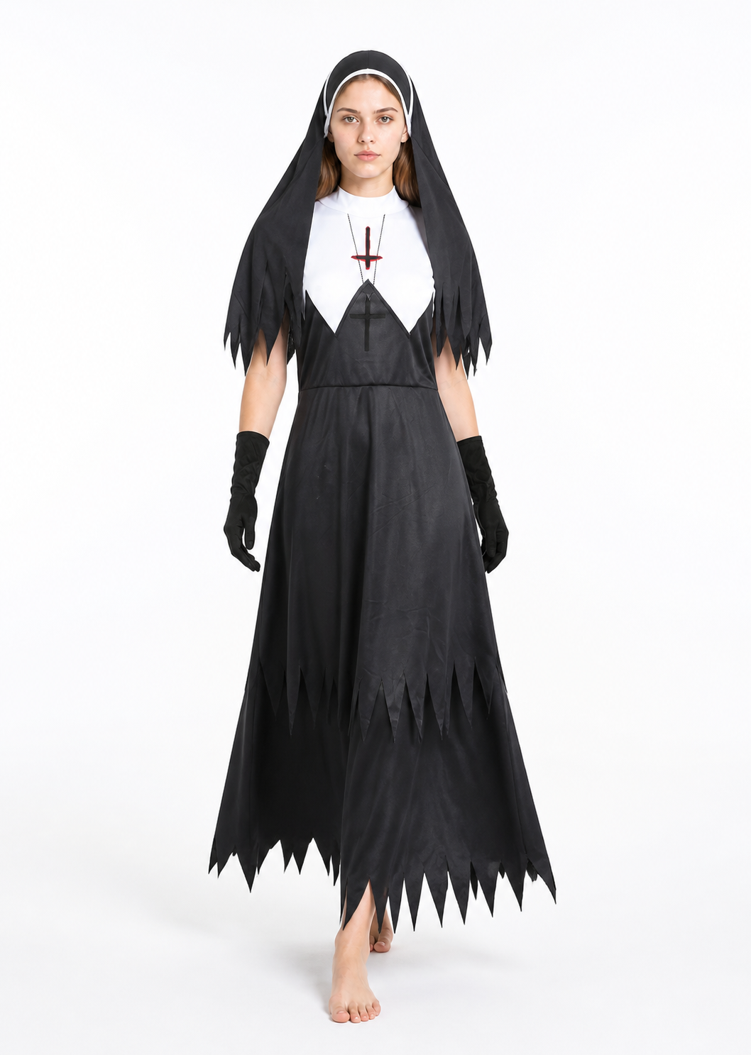 Black Long Dress with Cross and Torn Edge Costume Dresses detail 2