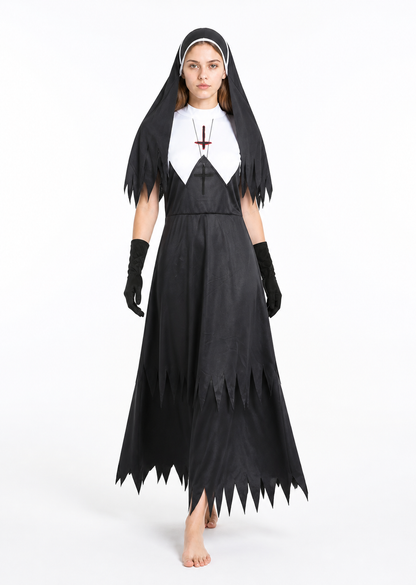 Black Long Dress with Cross and Torn Edge Costume Dresses detail 2