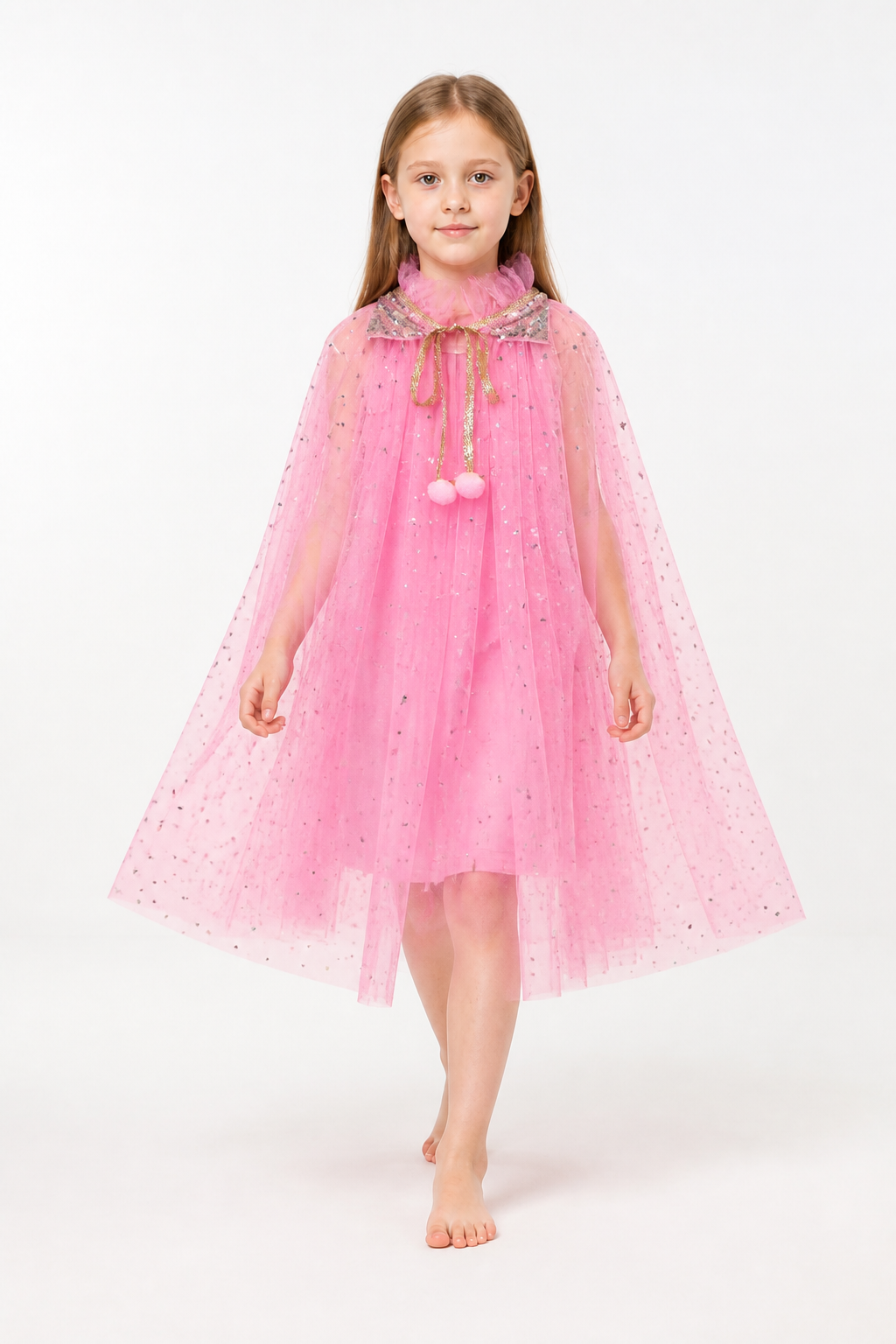 Children's Pink Cape with Stars and Sequins Costume Capes detail 2