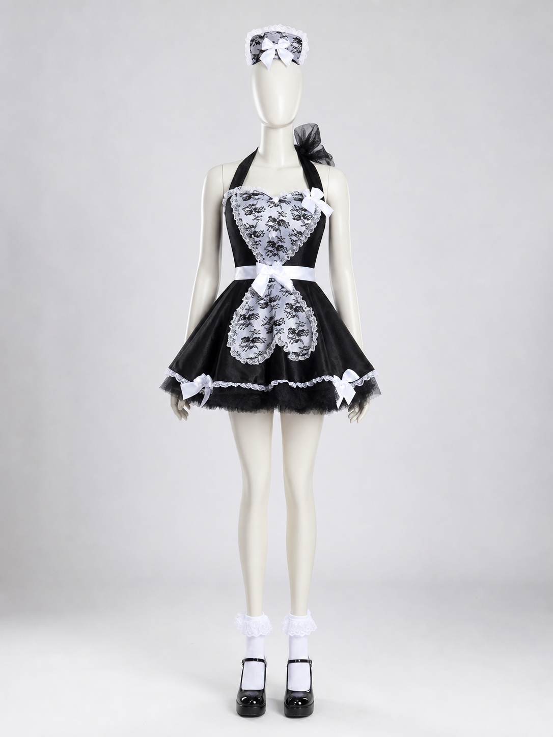 Cosplay Dress with Black-and-White Decor and Apron
