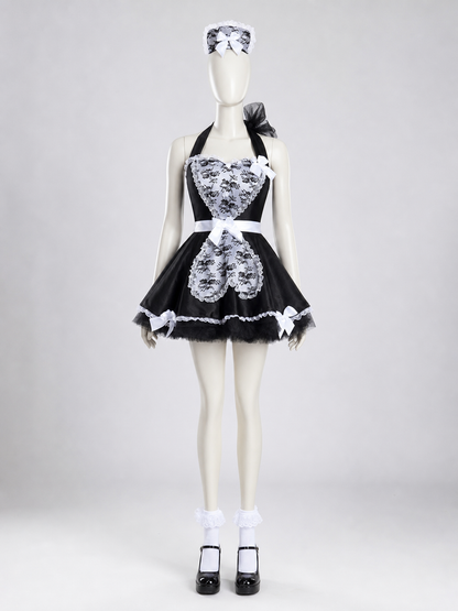 Cosplay Dress with Black-and-White Decor and Apron