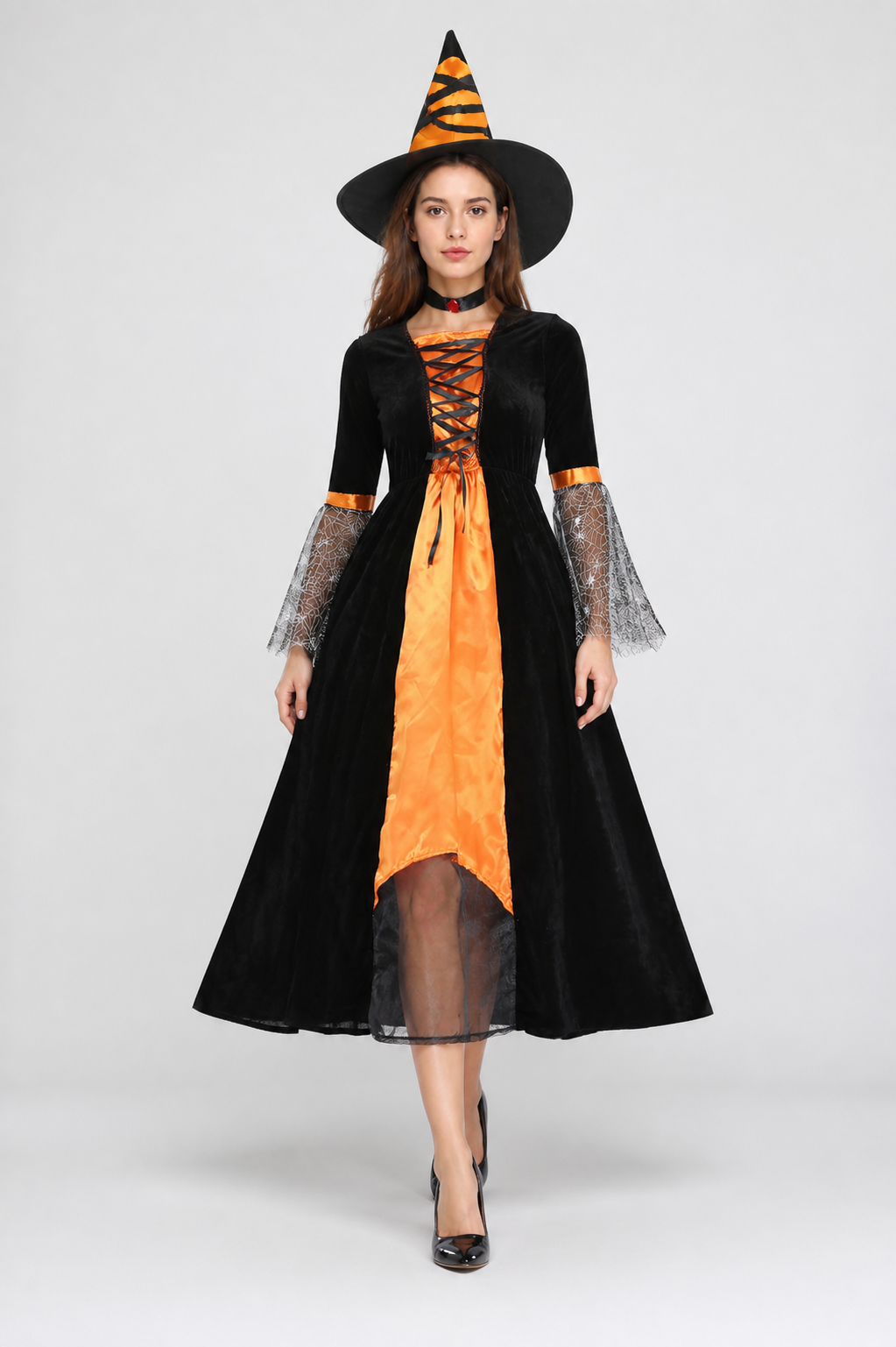 Halloween Costume with Spiderweb Design, Black and Orange Costumes detail 2