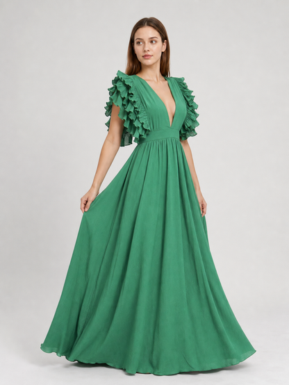 Emerald Green Maxi Dress with a V-Neckline