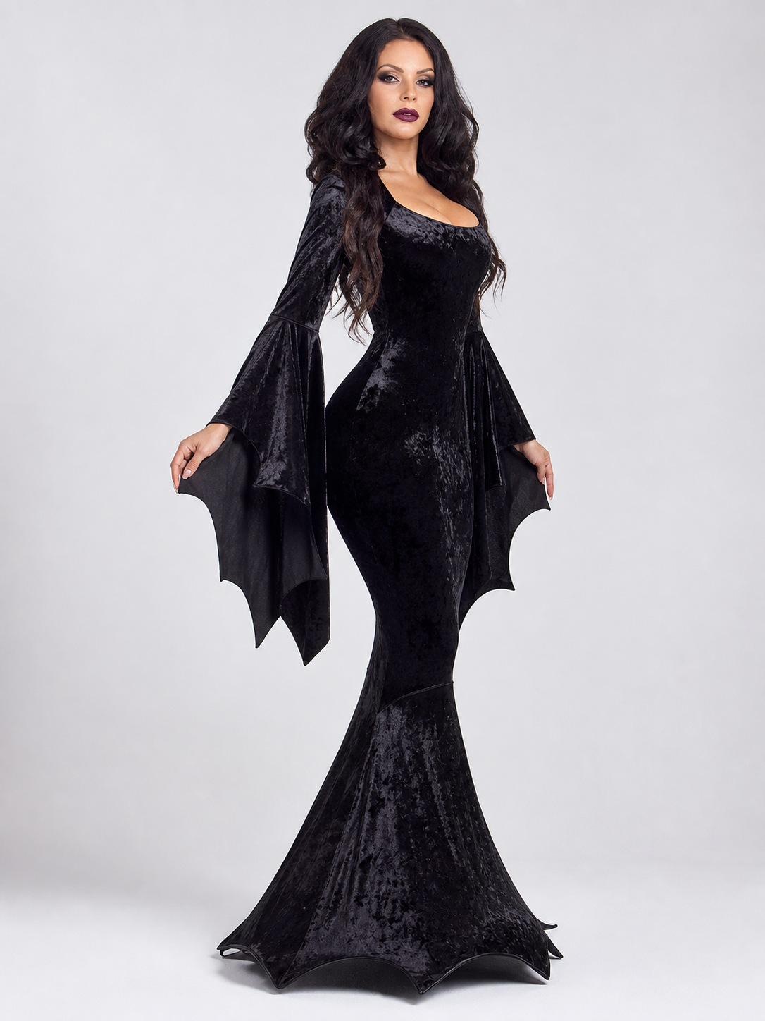 Black Cosplay Dress with Bat-Wing Sleeves