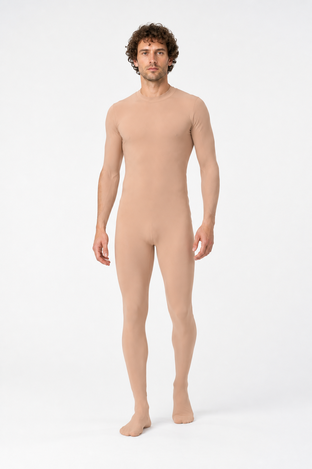 Skin-Tone Form-Fitting Jumpsuit with a High Collar product detail 2
