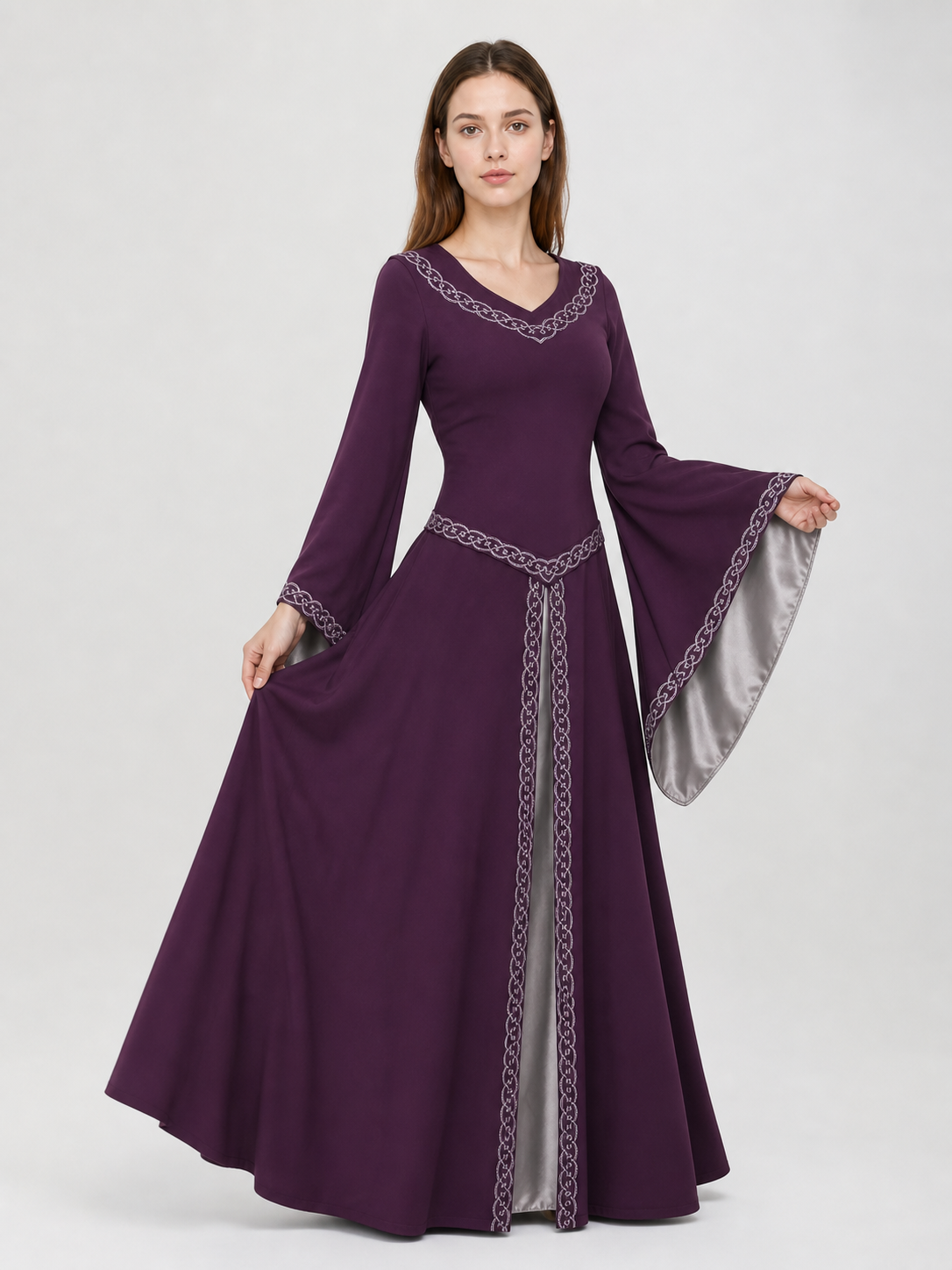 Long Fantasy-Style Dress with Bell Sleeves