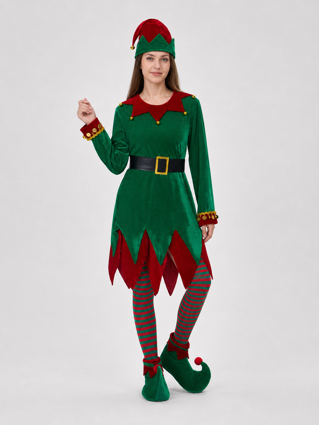 Christmas Elf Costume with Hat and Bells Costume Headwear detail 2