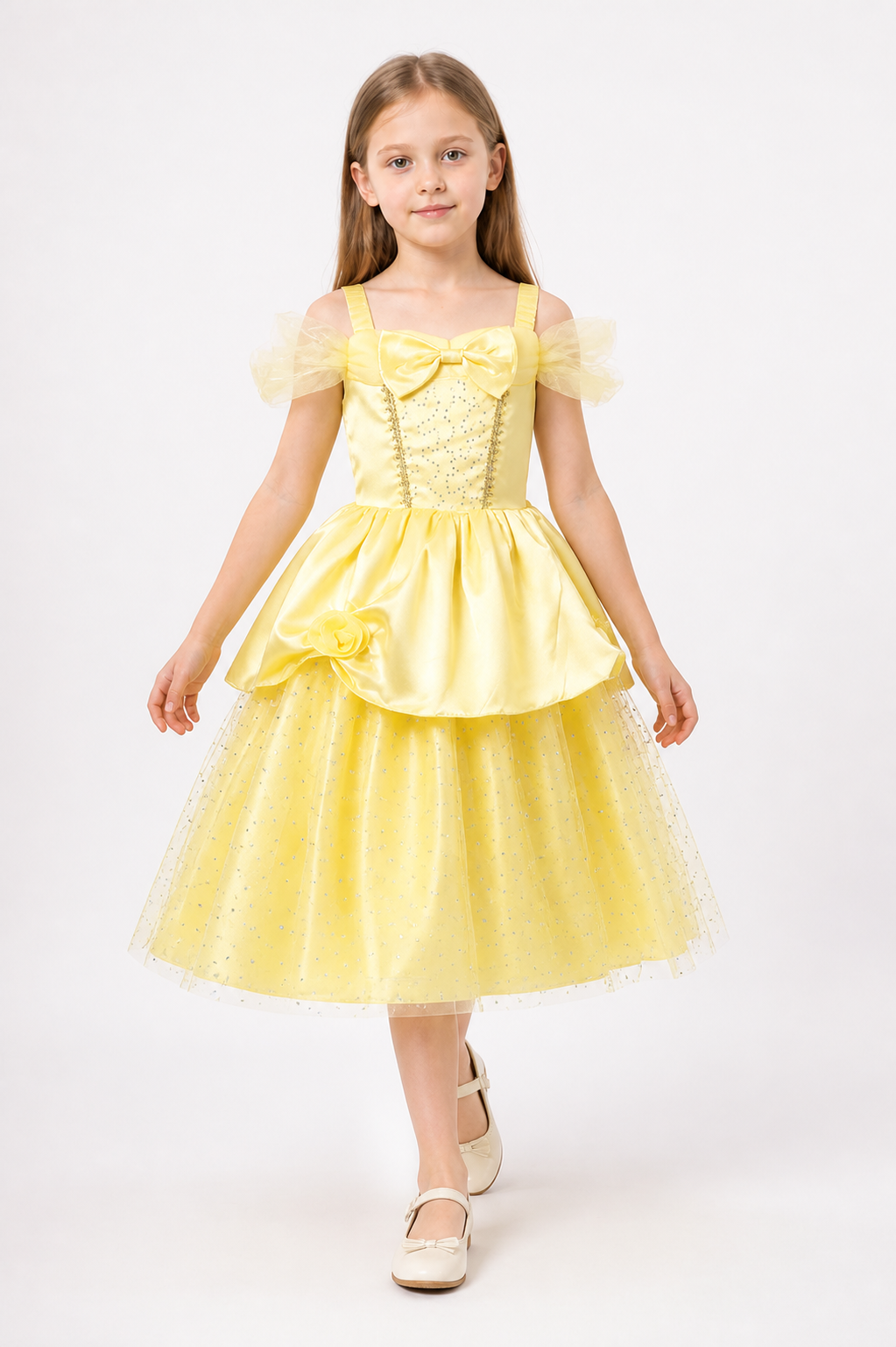 Yellow Princess Costume Dress with Sequins and Roses Costume Dresses detail 2