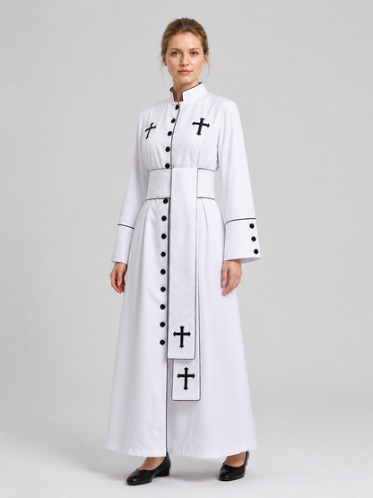 White Priest's Cassock with Black Crosses for Carnival Costumes detail