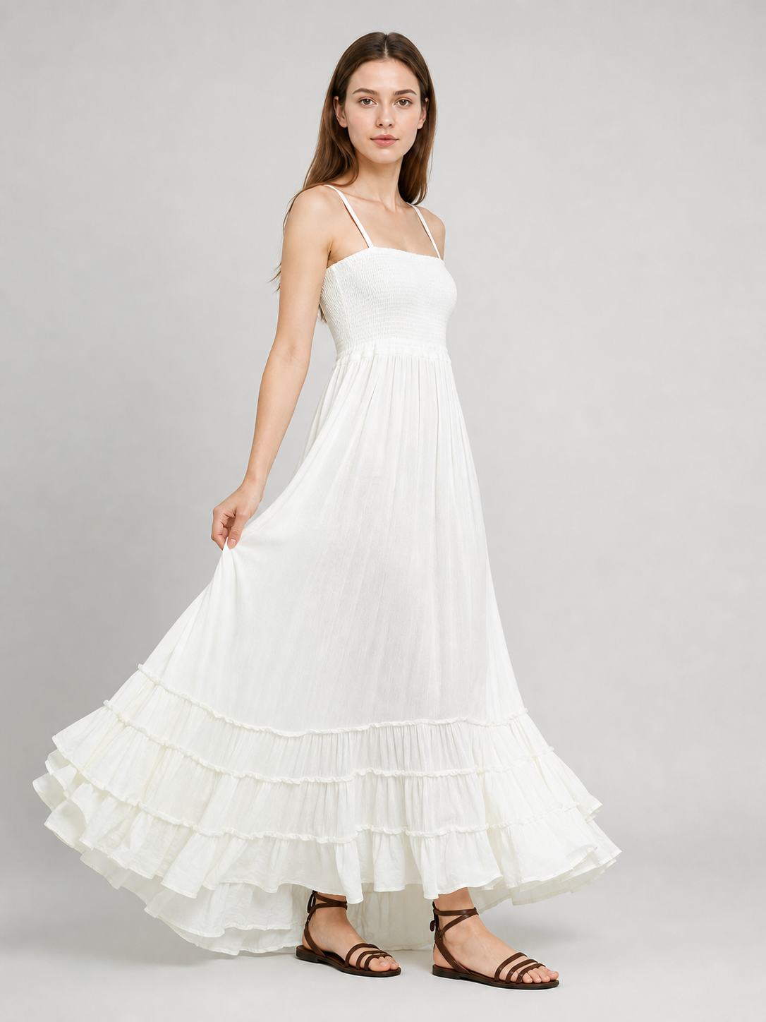 White Boho Maxi Dress with Open Back