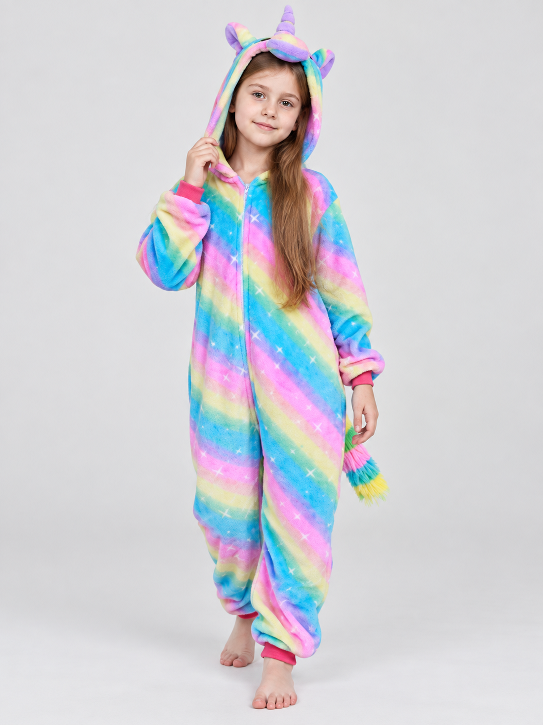Rainbow Print Hooded Pajama Jumpsuit