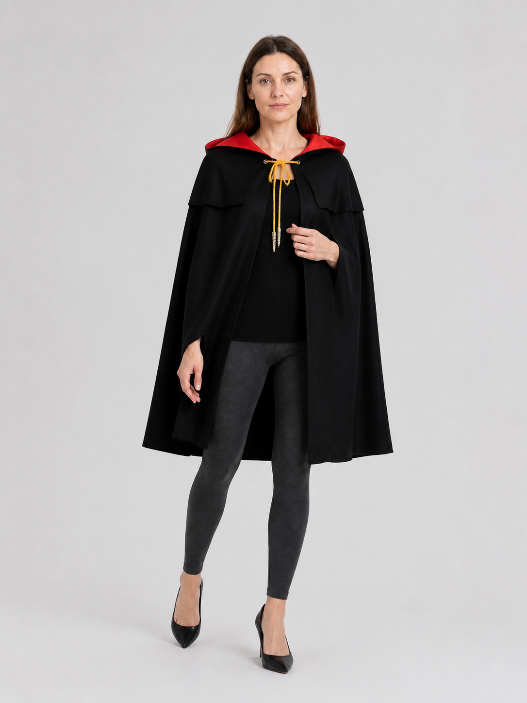 Wide Black and Red Hooded Cosplay Cape Costume Capes detail 2