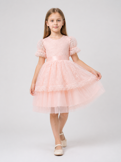 Pink Princess Dress for Girls with Embroidery and Lace Costume Dresses detail 2