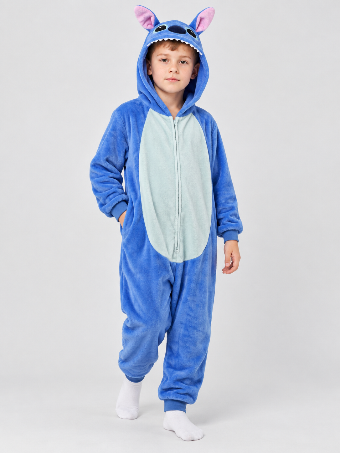 Insulated Hooded Pajama Jumpsuit with Ears, Blue
